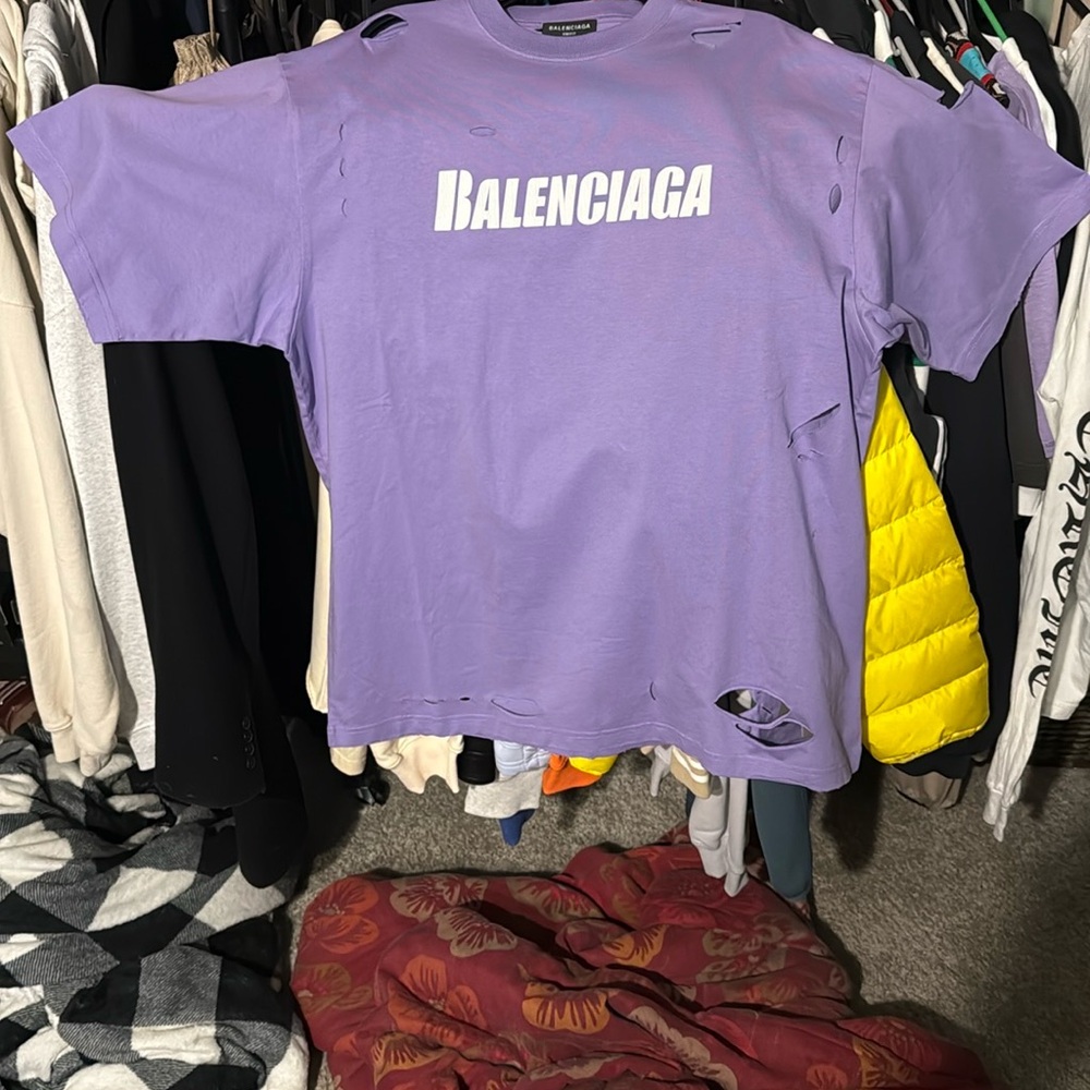 Balenciaga Purple Crew Neck Short Sleeve Tee